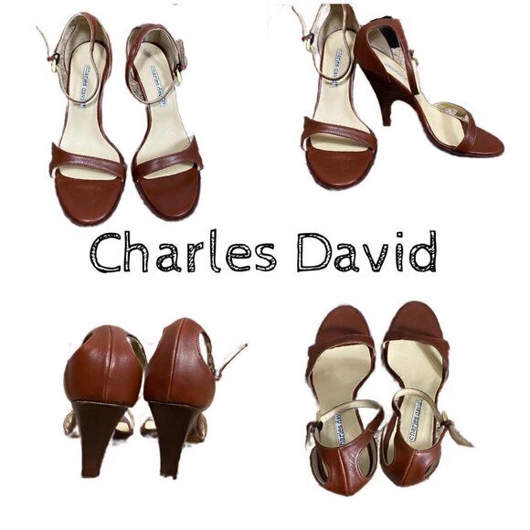 Charles David brown leather single strap open toe heels Sz 6 - Picture 1 of 10
